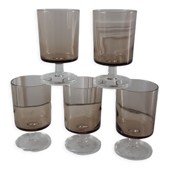 Lot de 5 grands verres à vin en verre fumé Made in France années 70