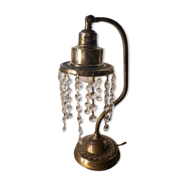Lampe ancienne en laiton à pampilles de cristal