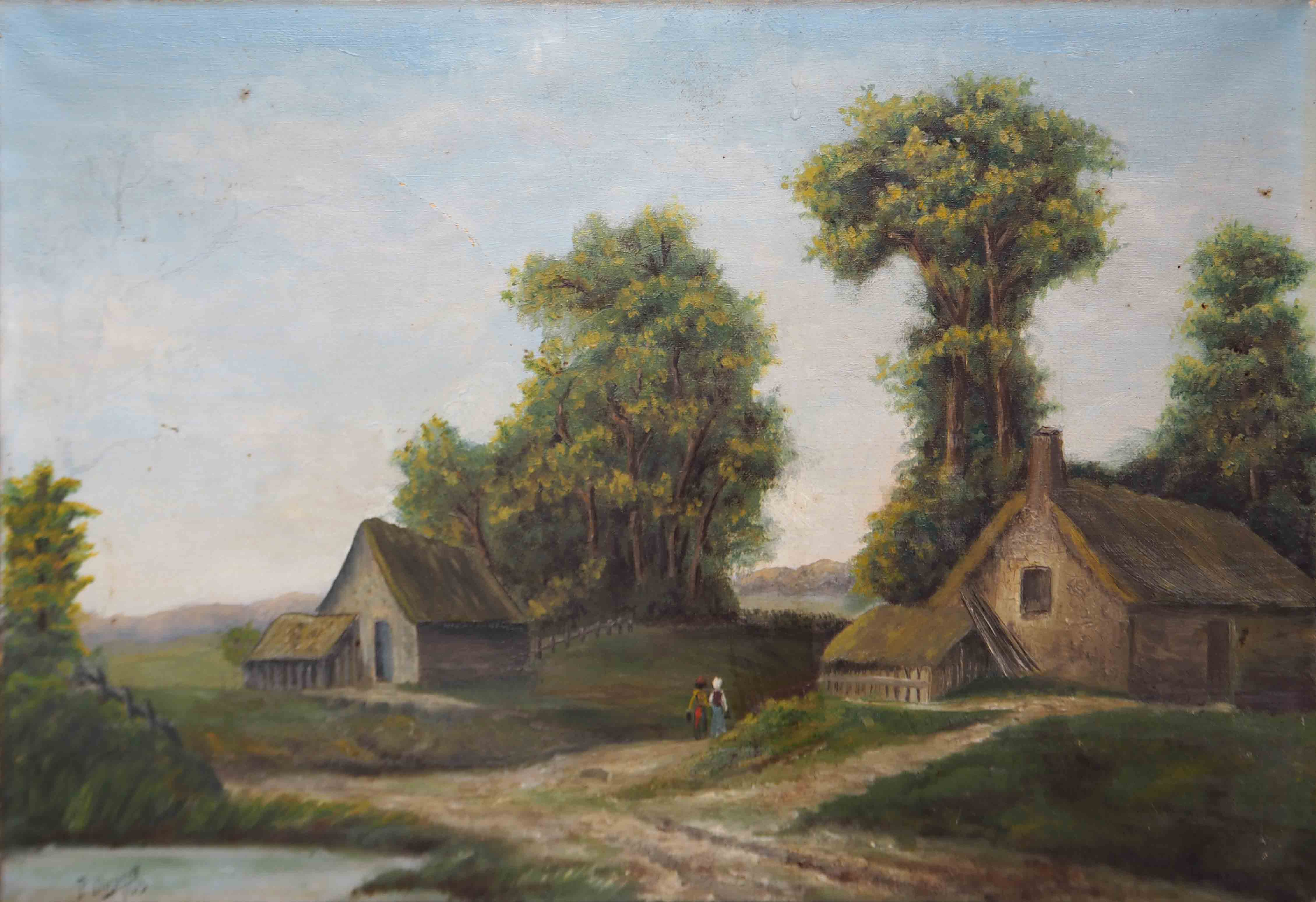 Pair of paintings landscape school of barbison signed p. duport - 1913