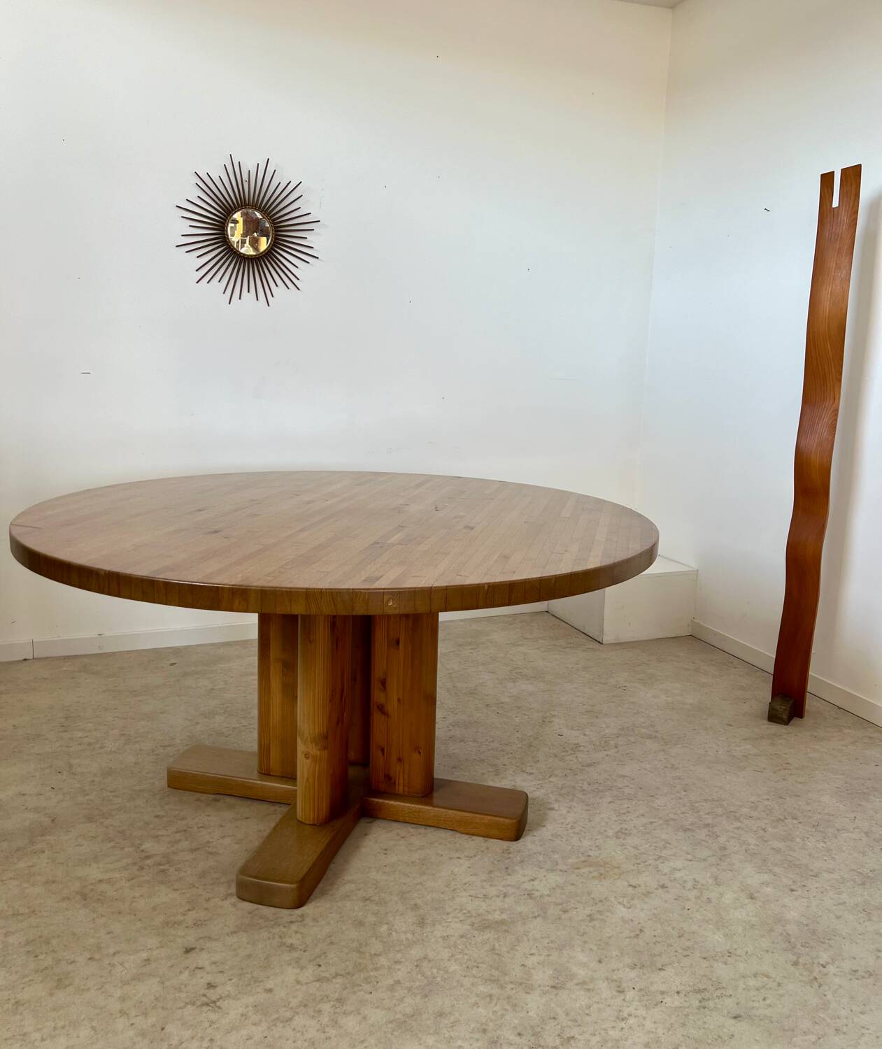 Large solid wood table 140 cm, vintage Scandinavian 70s design