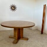 Large solid wood table 140 cm, vintage Scandinavian 70s design