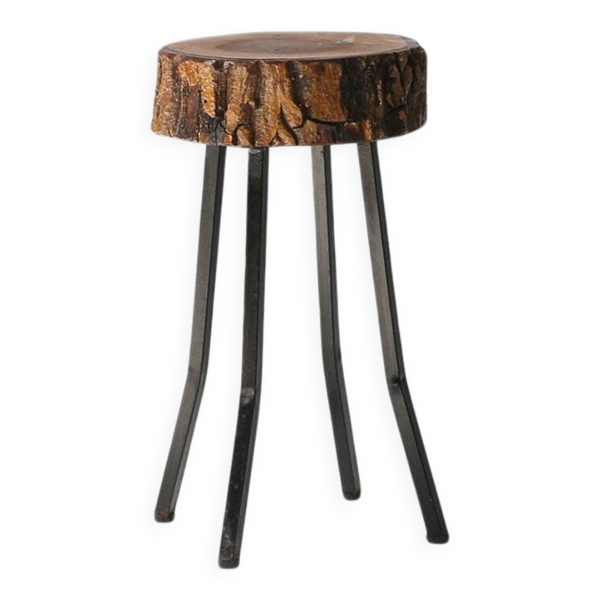 Tabouret rustique en tronc d'arbre, France années 1940