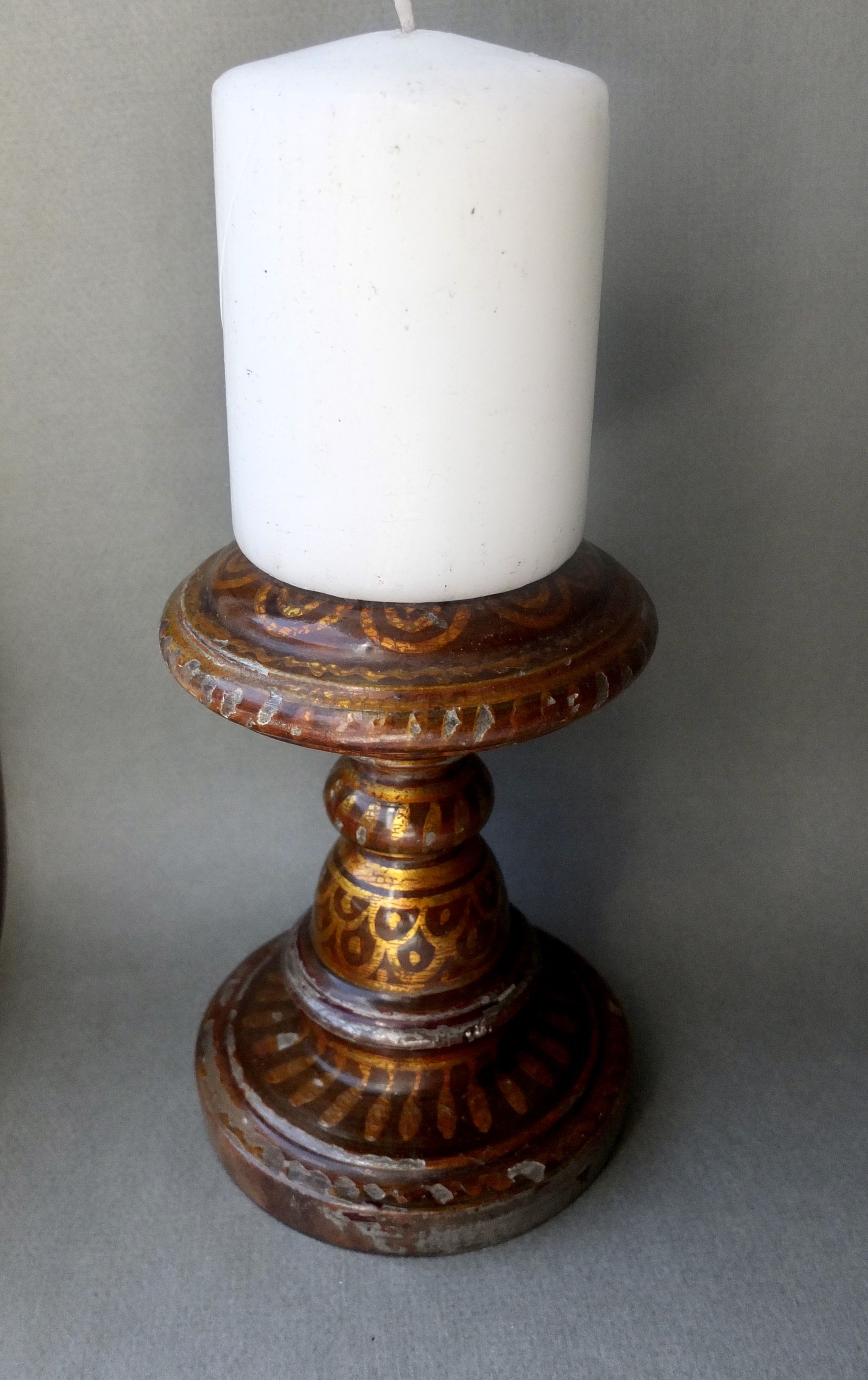 Antique turned lacquered wooden candlestand