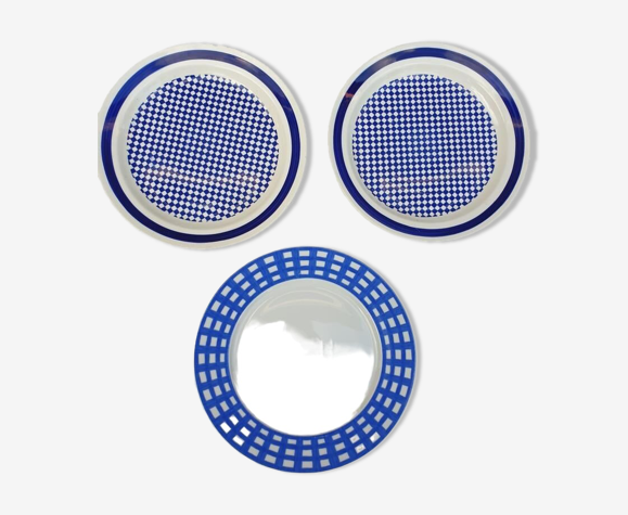 Set 3 assiettes à dessert panachées Guy Degrenne et Gien bleu de cobalt
