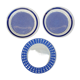Set 3 variegated dessert plates Guy Degrenne and Gien cobalt blue