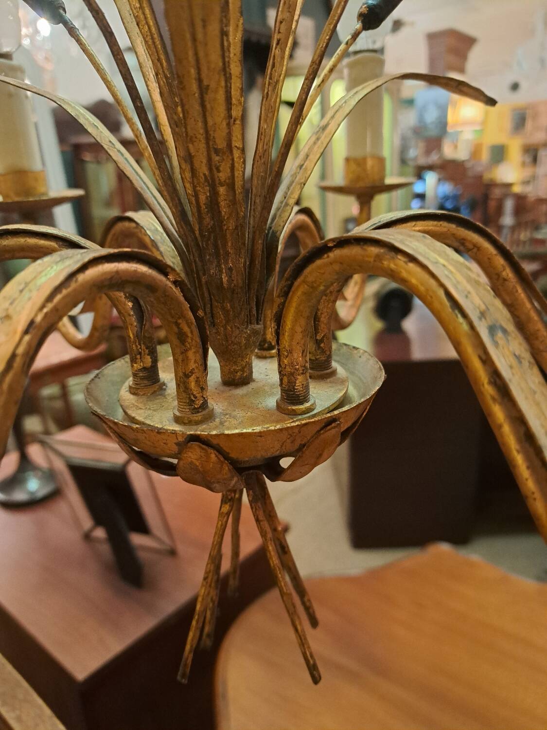 Gold metal reed chandelier