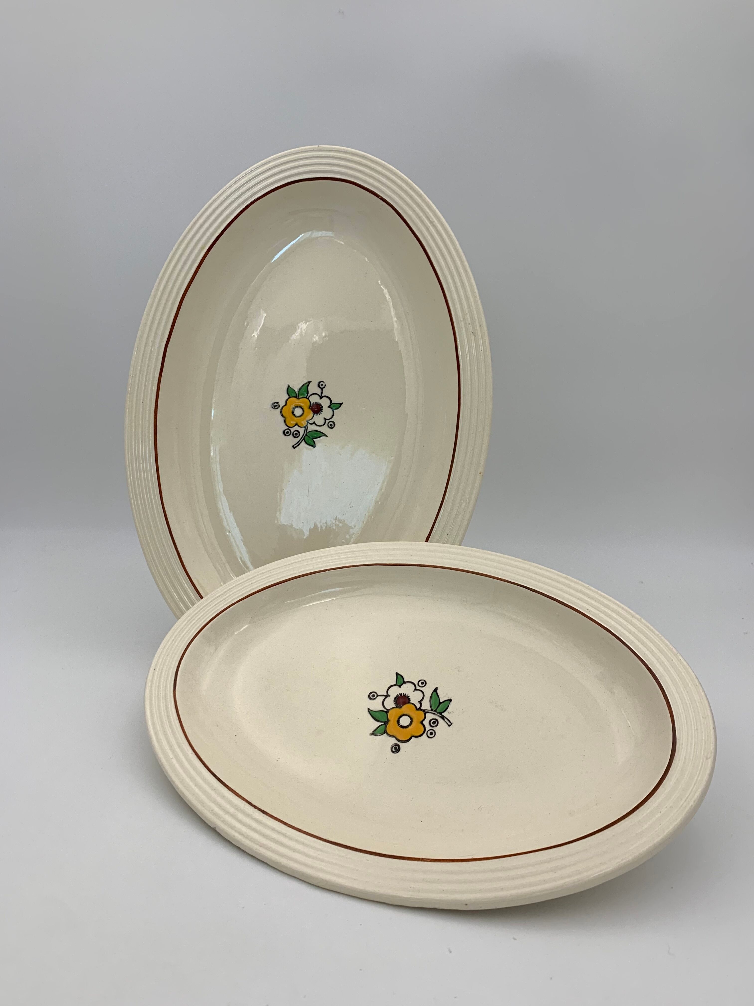 Two large oval art deco dishes in Longwy earthenware - 1930s
