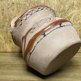 Ancient Berber flower holder, painted terracotta, vintage ethnic vase.