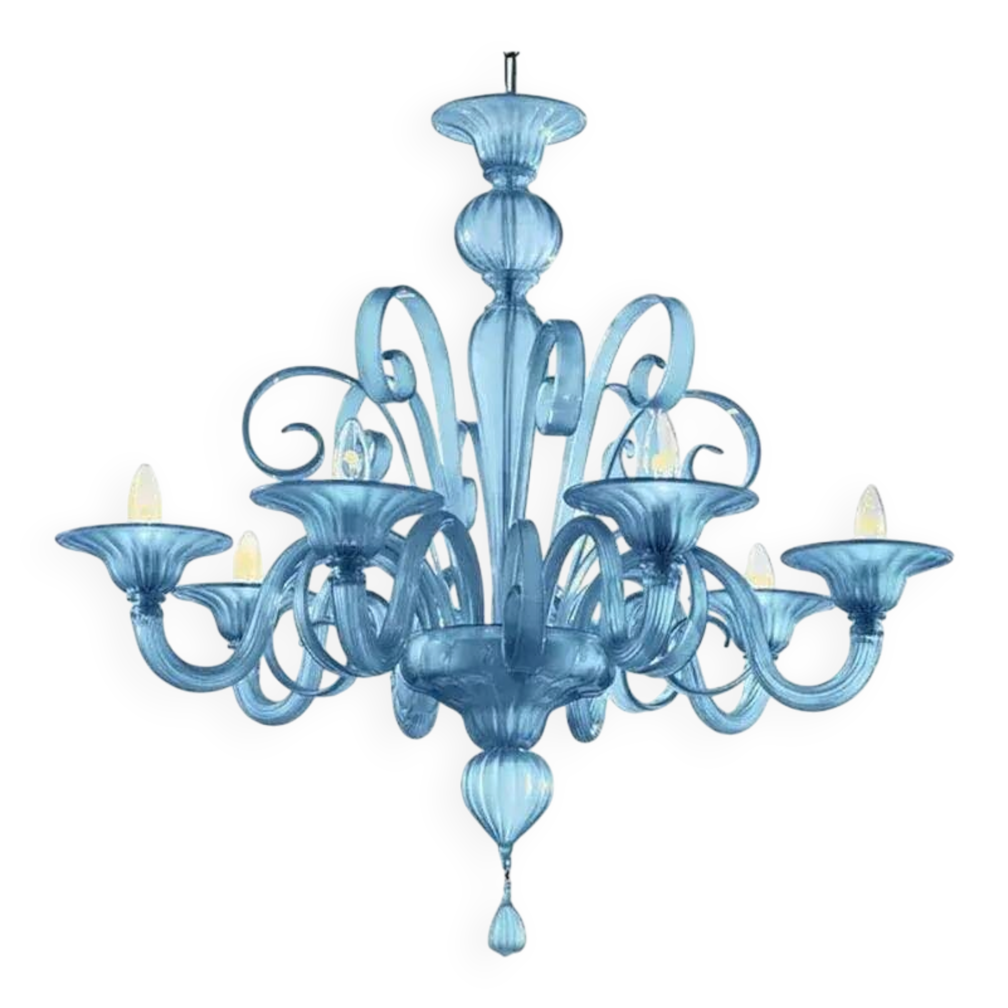Venetian Blue Satin Murano Glass Chandelier by Simoeng