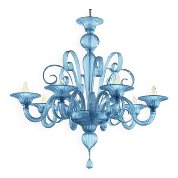 Venetian Blue Satin Murano Glass Chandelier by Simoeng