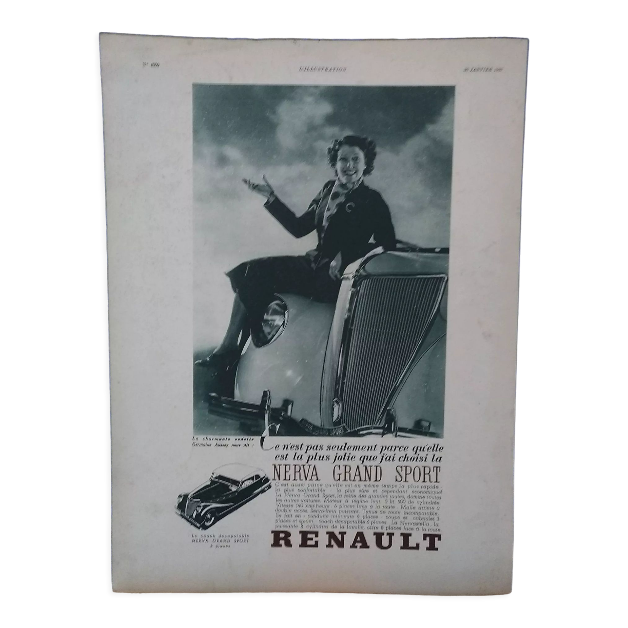 Affiche Publicitaire originale 1934 Voiture RENAULT Celtaquatre