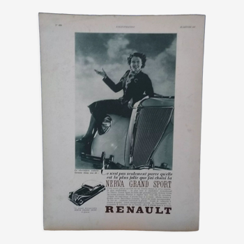 Publicité papier voiture automobile Renault La Nerva grand sport issue  revue 1937