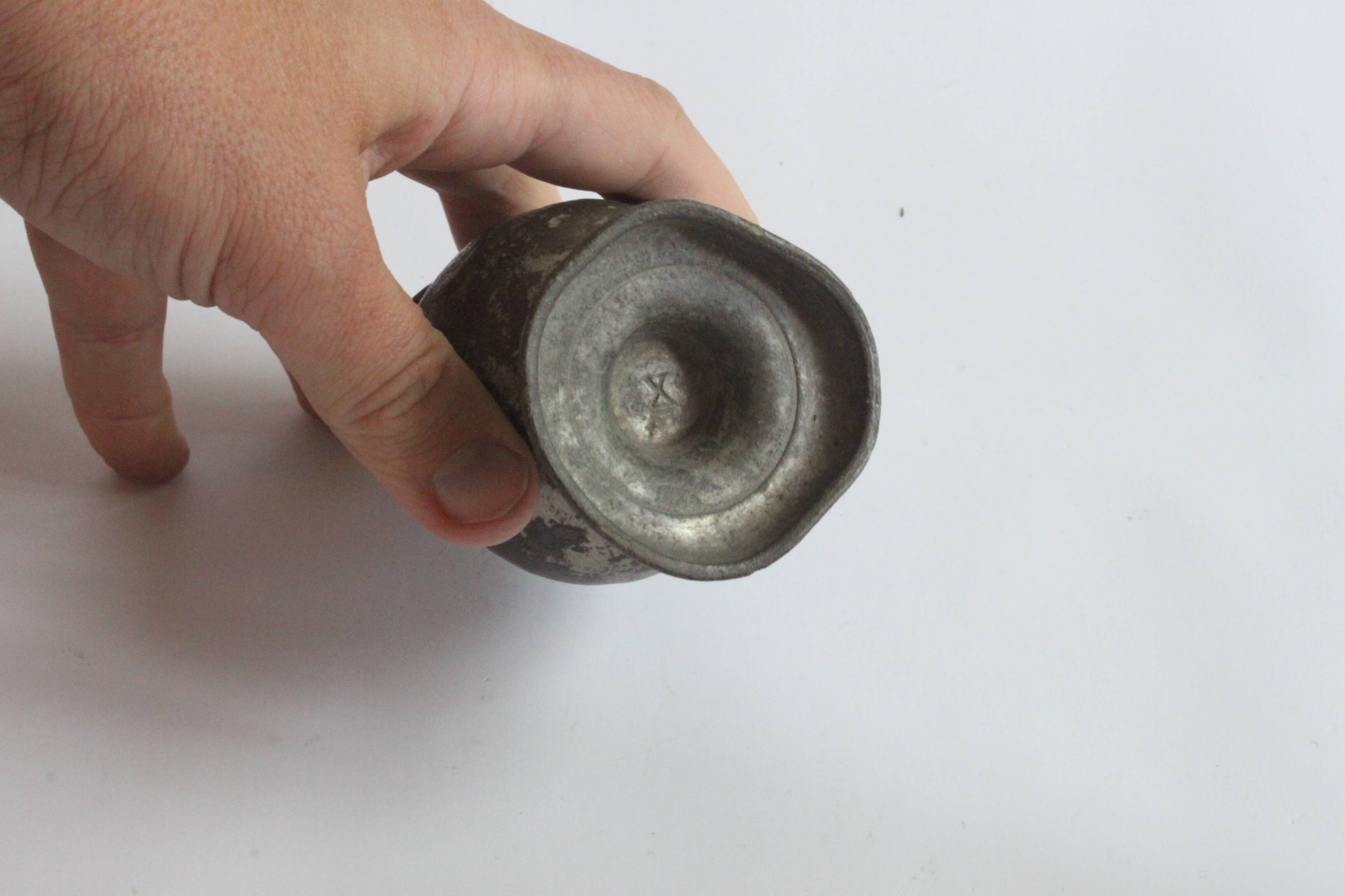 Antique muffineers, salt or sugar shakers in pewter, 18th