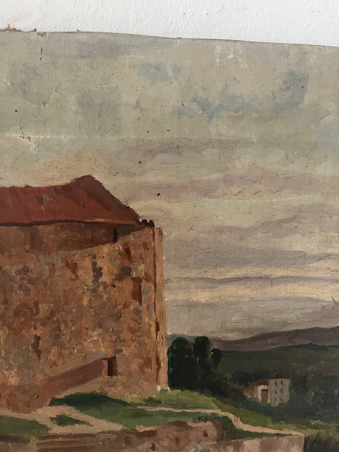 Castelet du pays Cathare, huile sur toile ancienne