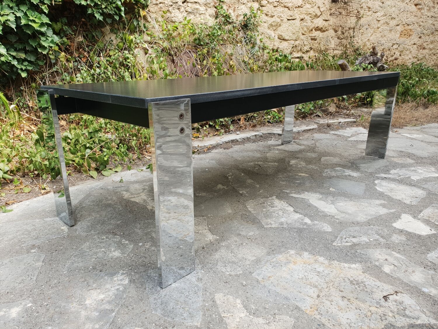 Chrome metal and marble coffee table 1970