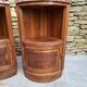Corner bedside tables, in walnut