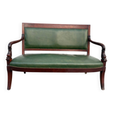 Empire style bench in mahogany and green leather