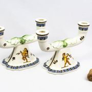 Pair of Renaissance candlesticks in earthenware – Gien pottery, 1970s