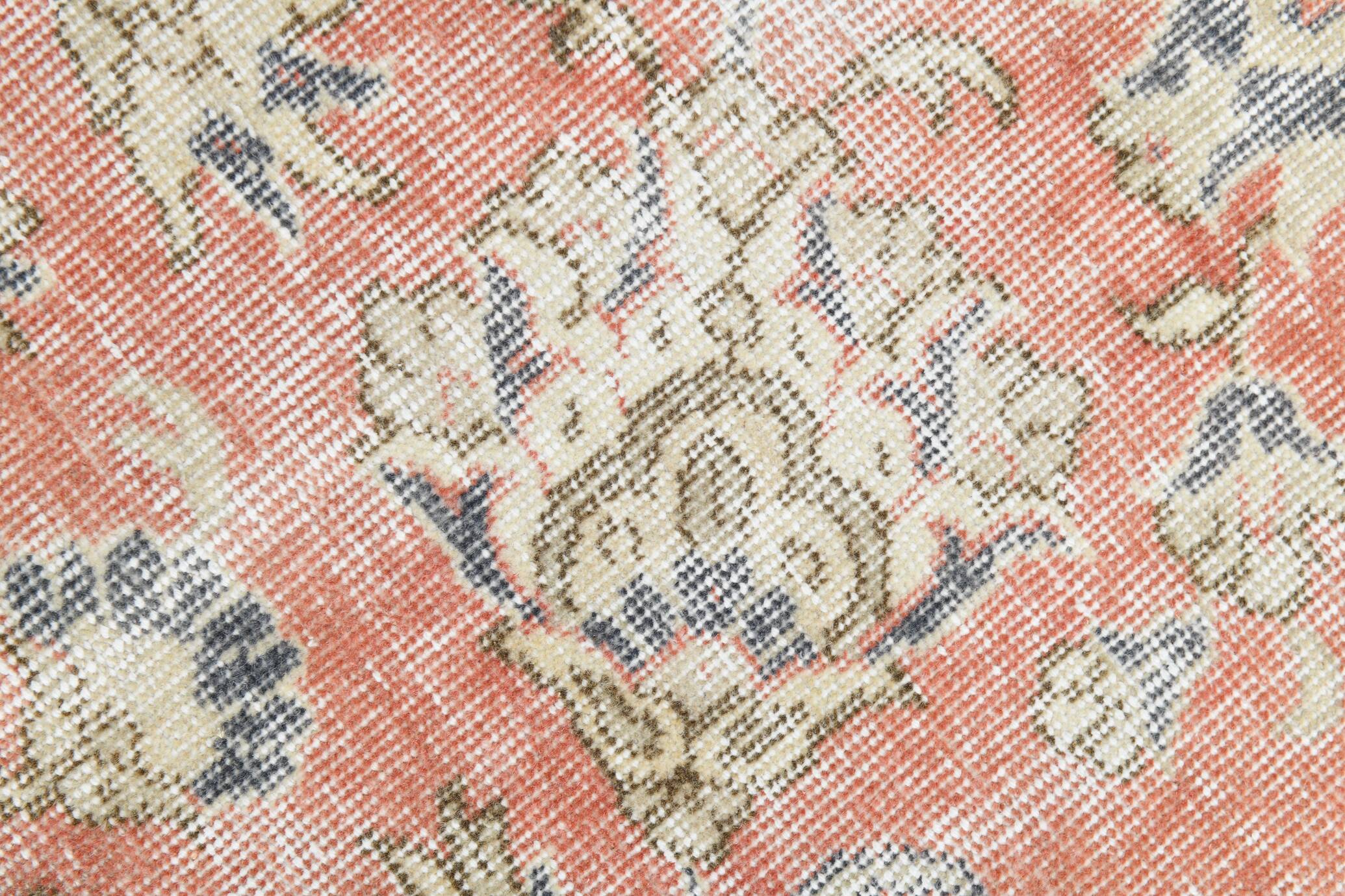7x11 Salmon Pink & Blue Vintage Persian Rug, Large Floral Rustic Decor