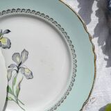 6 vintage white and green porcelain dinner plates Iris Moulin des Loups "Sargosse" 1950s