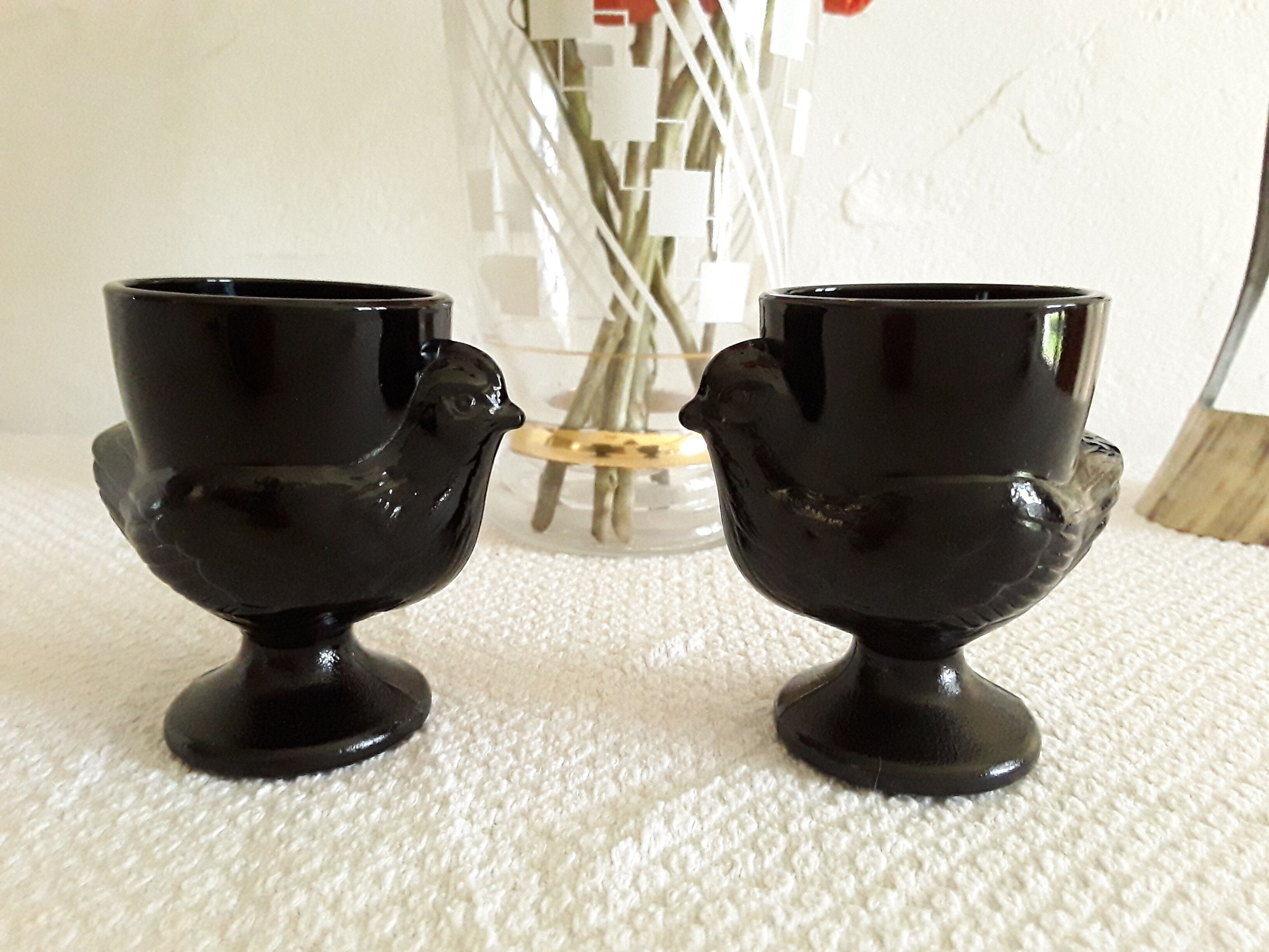 Vintage chicken shells in black opaline