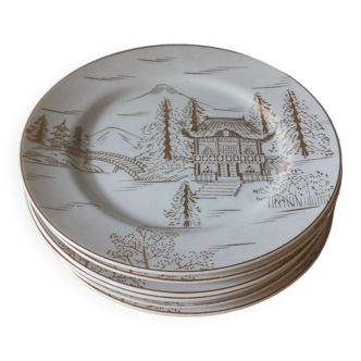 Dessert plates with Japanese decor, Kutani porcelain