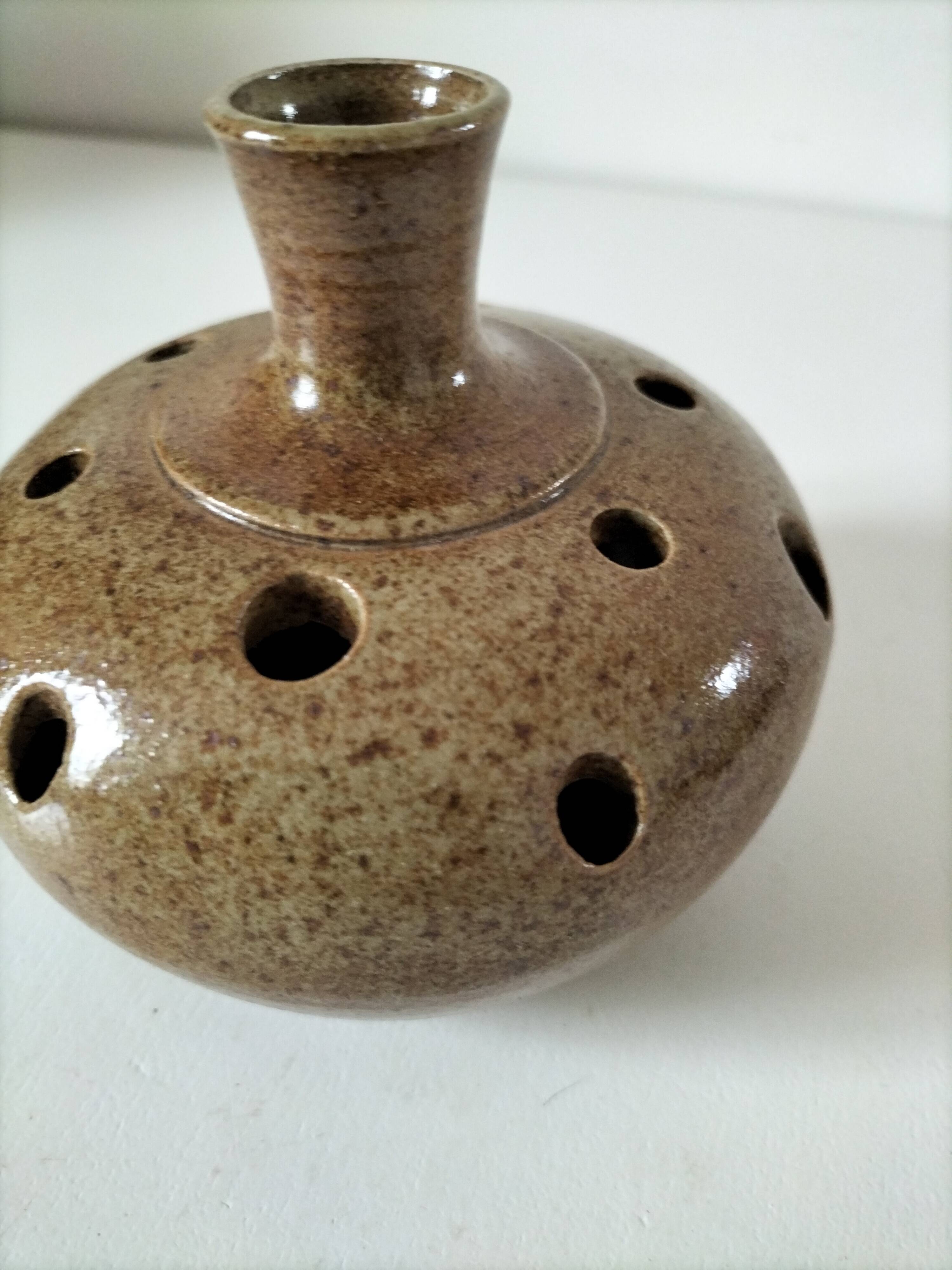 Flower vase in stoneware, signed