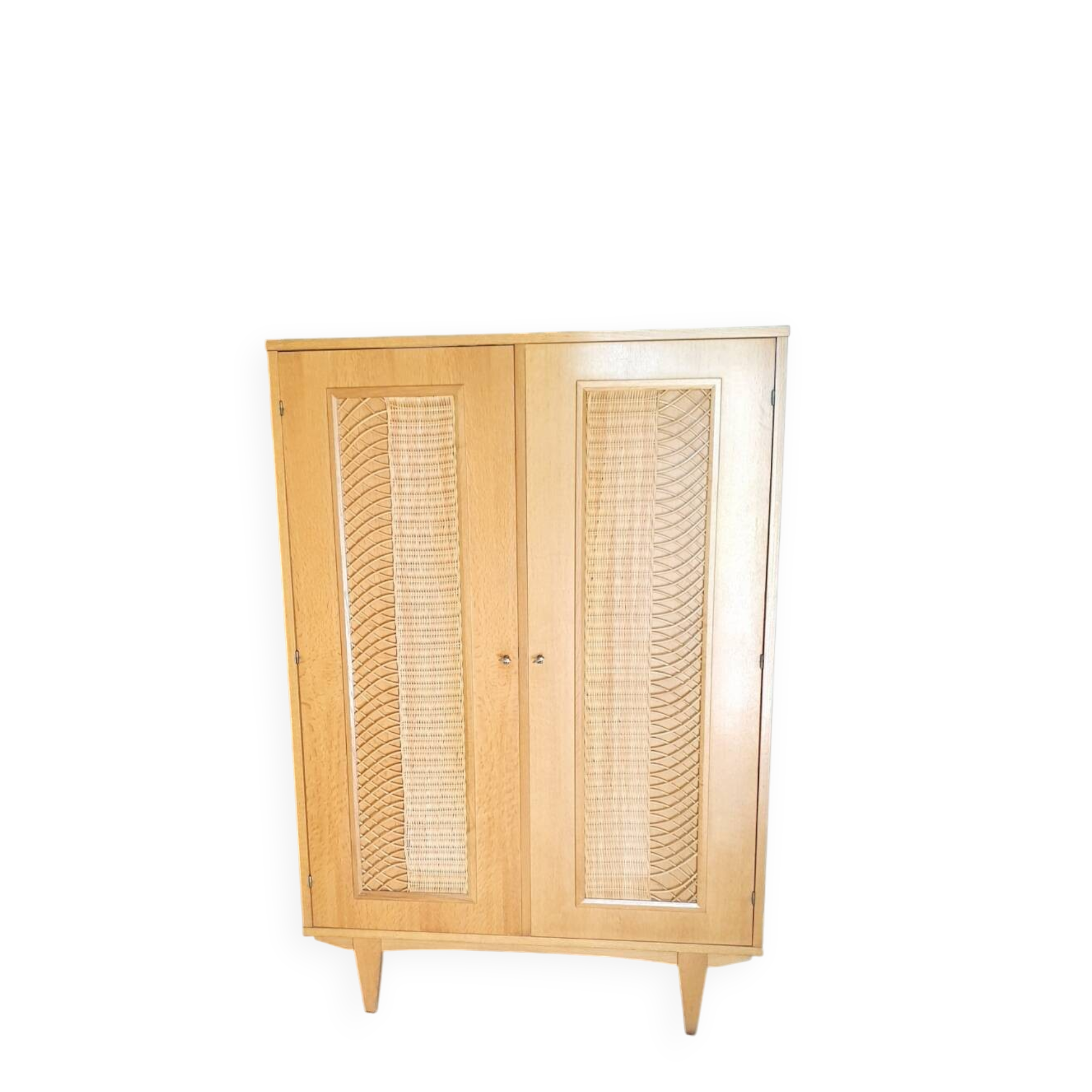 Rattan and wood wardrobe
