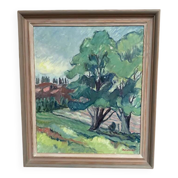 Original Swedish Oil on Canvas – "Landscape Composition" by Kramer – Signed – Vintage and Framed – 72 × 62 cm (28.3" × 24.4")