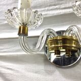 Paire d'appliques verre et cristal