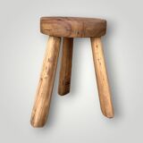 Antique brutalist tripod stool in solid wood