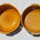 Pair of glazed ceramic salad bowls mustard LPM