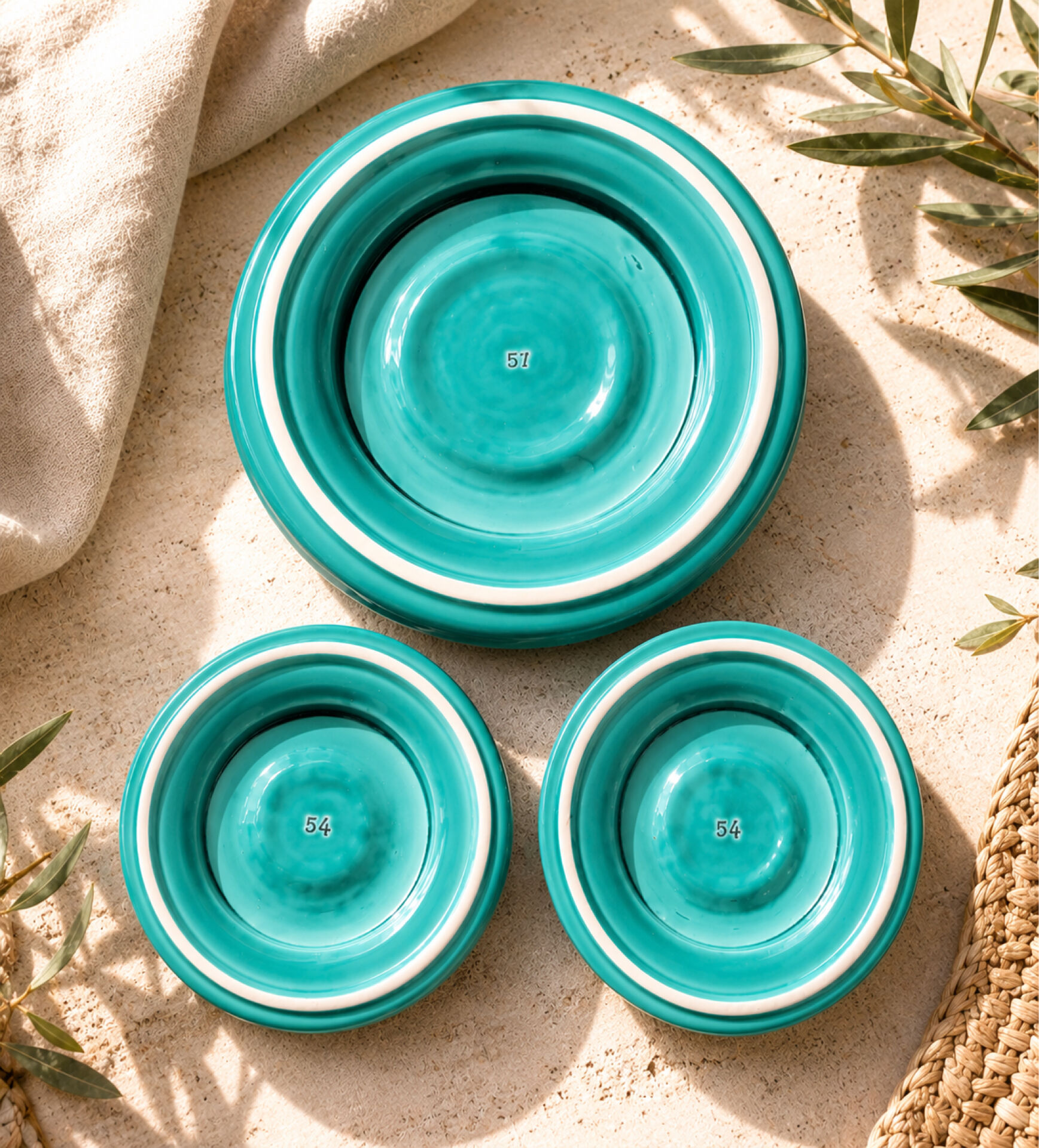 3 dessous-de-plat vintage en céramique turquoise à décor de poissons