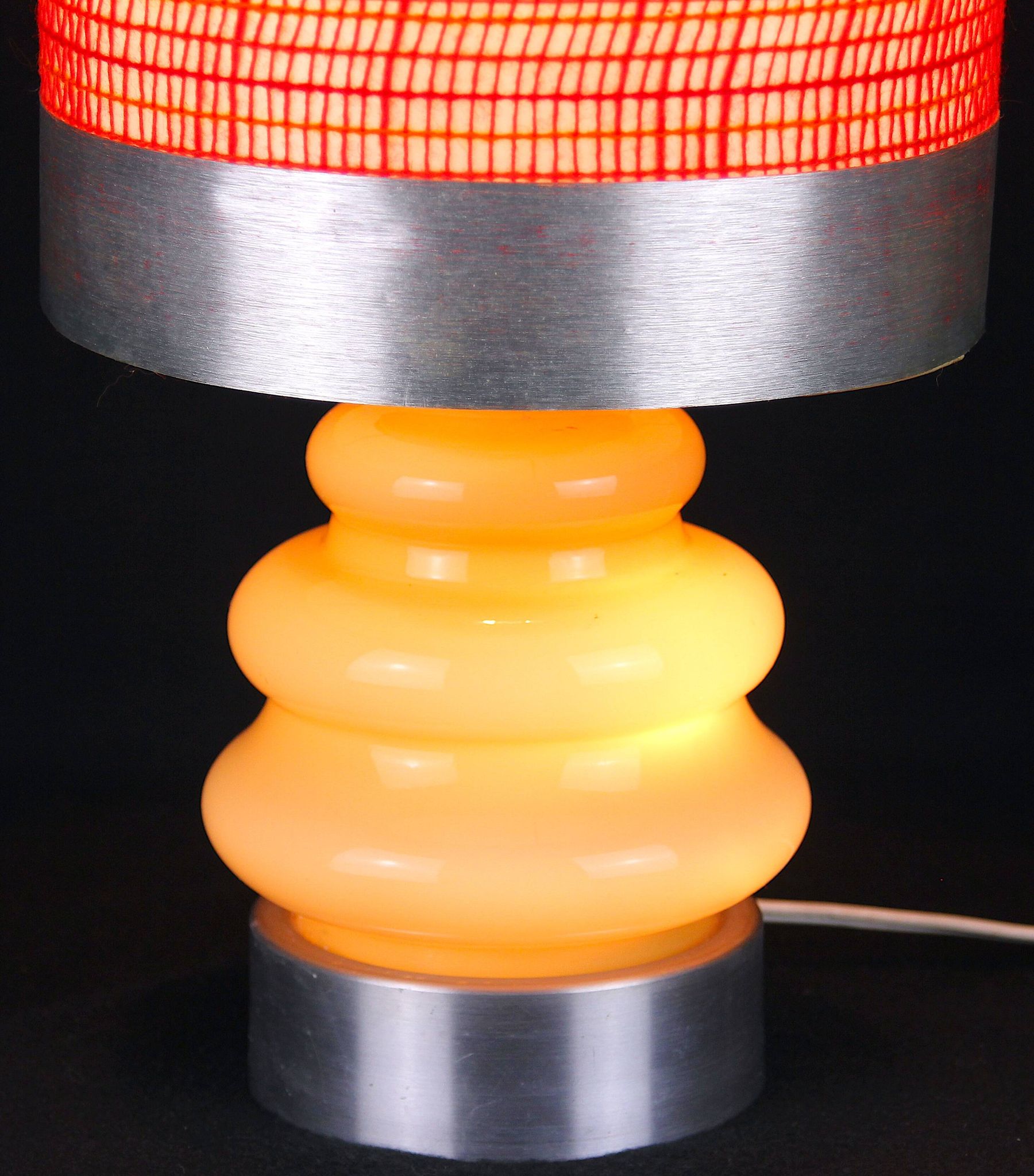 Seventies chrome & ceramic lamp, with original wool lampshade, France 1970s