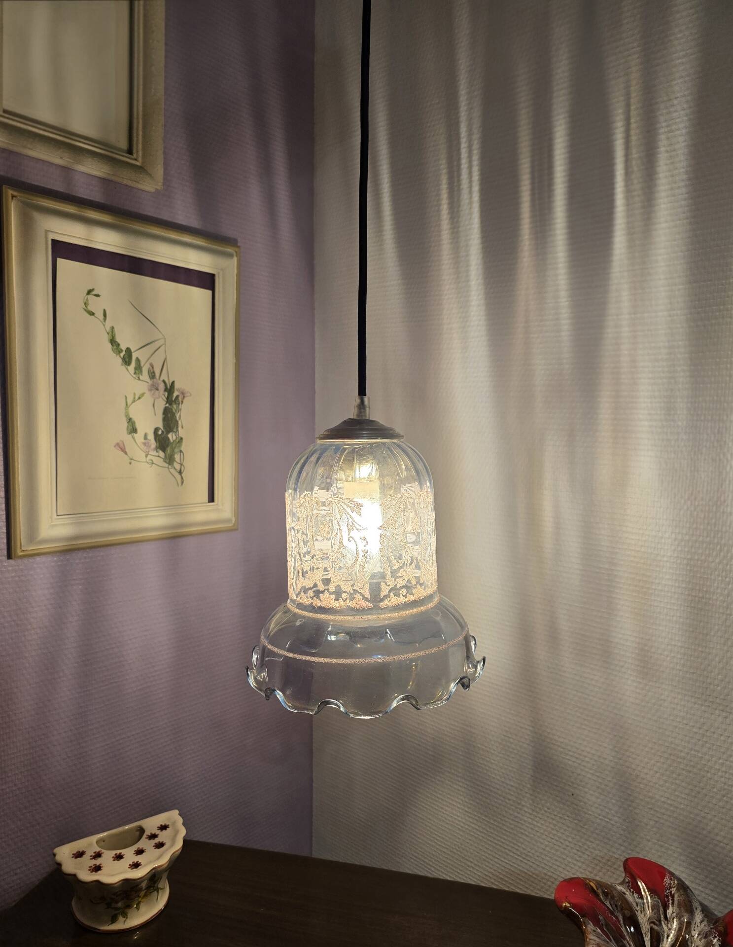 Suspension lampshade bell Vianne in petrol blue colour