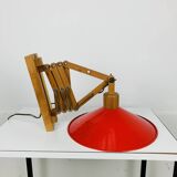 SCE 60s accordion wall light, wood and red reflector