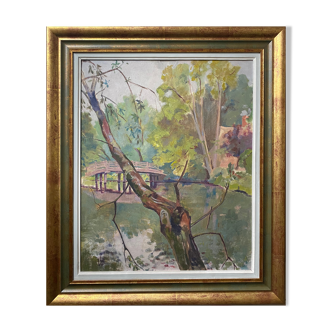 HSP painting "Trees at Flatford Mill" by Bonella Woodhead + frame England