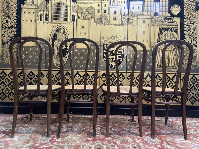 4 chaises bistrot en bois et cannage par Jacob & Josef Kohn