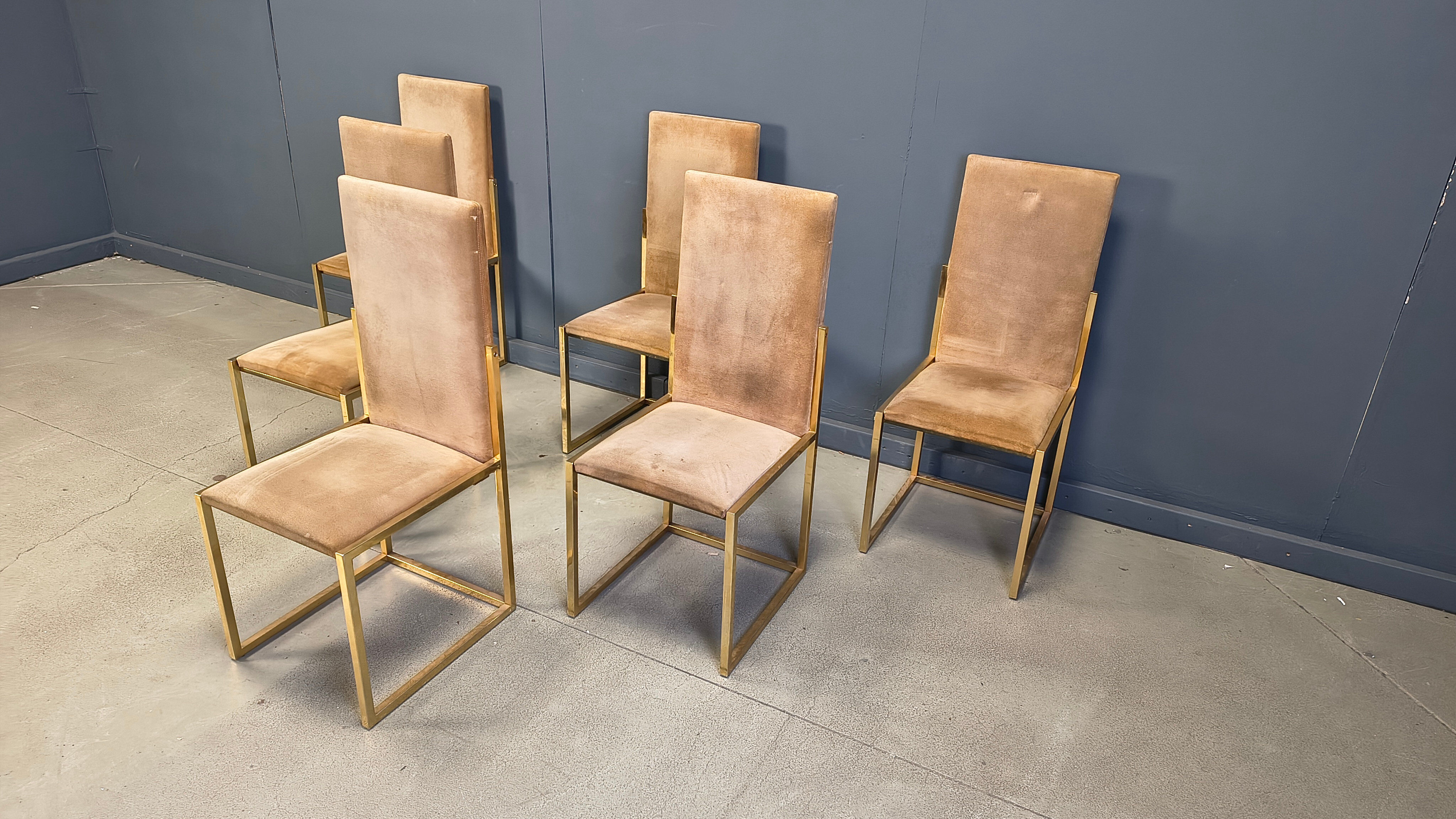 Vintage brass and alcantara dining chairs by Belgochrom, 1970s