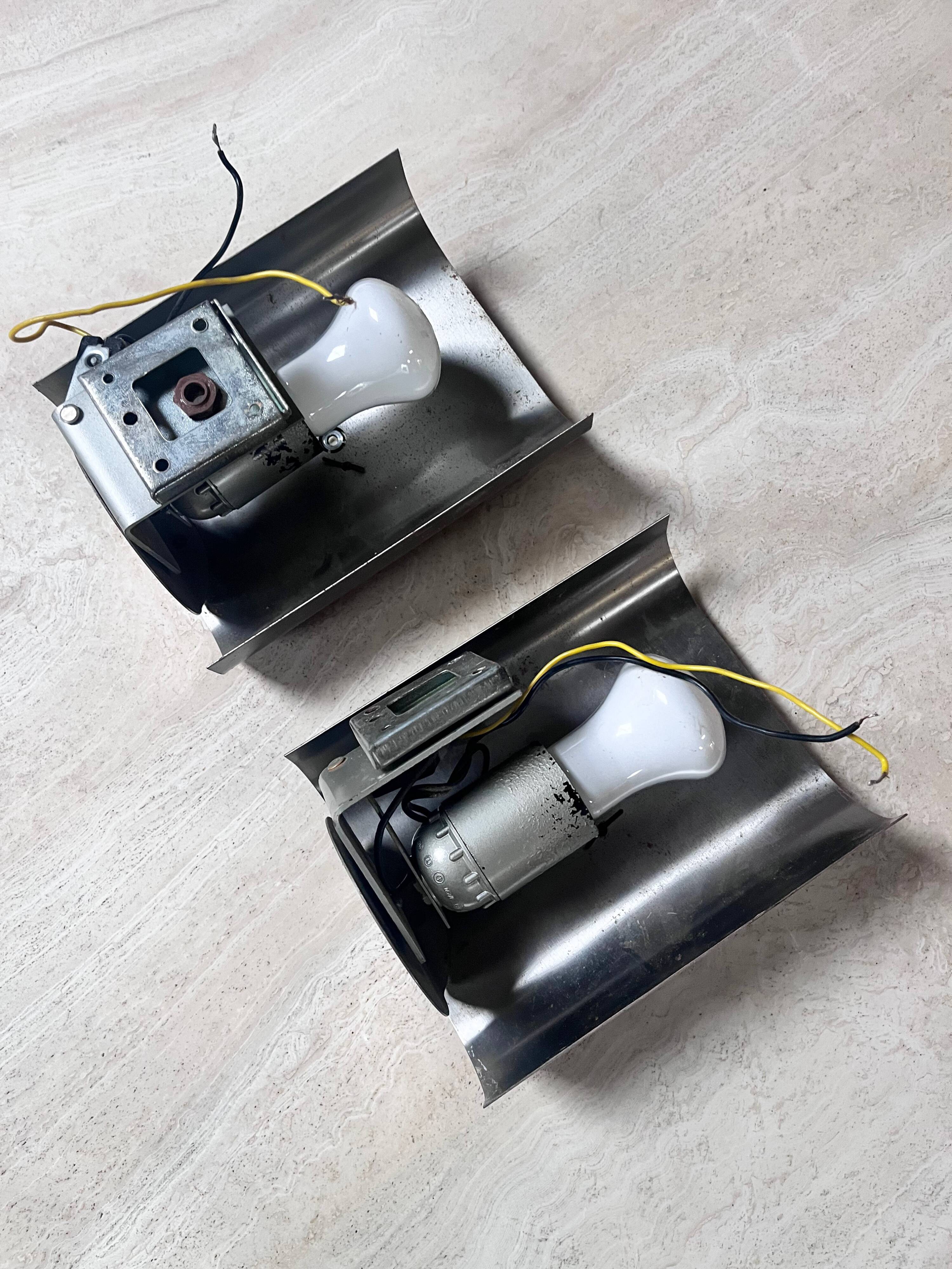 Pair of vintage brushed metal wall lights, 1970s,