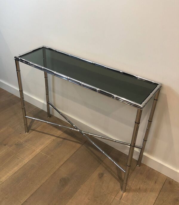 Console et miroir faux-bambou chromés