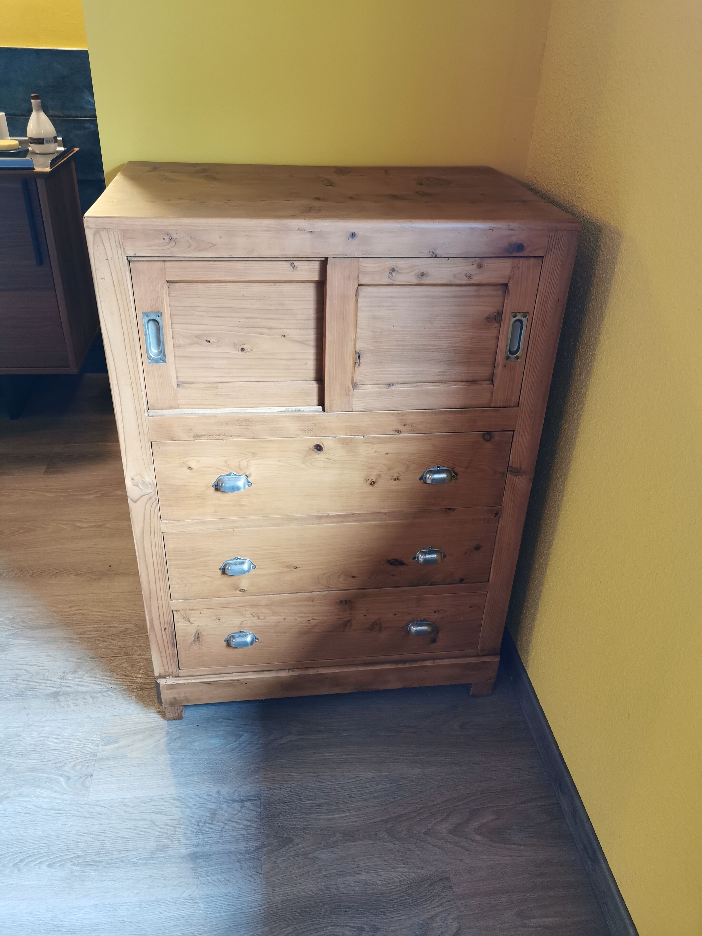 Vintage chiffonnier raw wood 3 drawers 2 doors