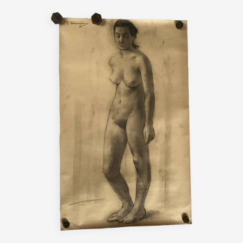 Large drawing of a “Nude” woman signed around the 1940s dimension: height -120cm - width -75