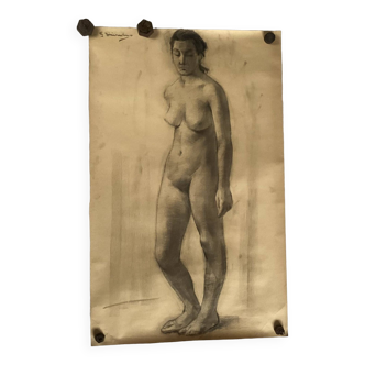 Large drawing of a “Nude” woman signed around the 1940s dimension: height -120cm - width -75