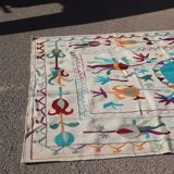 White blue multicoloured kilim suzani rug – 240x170 cm