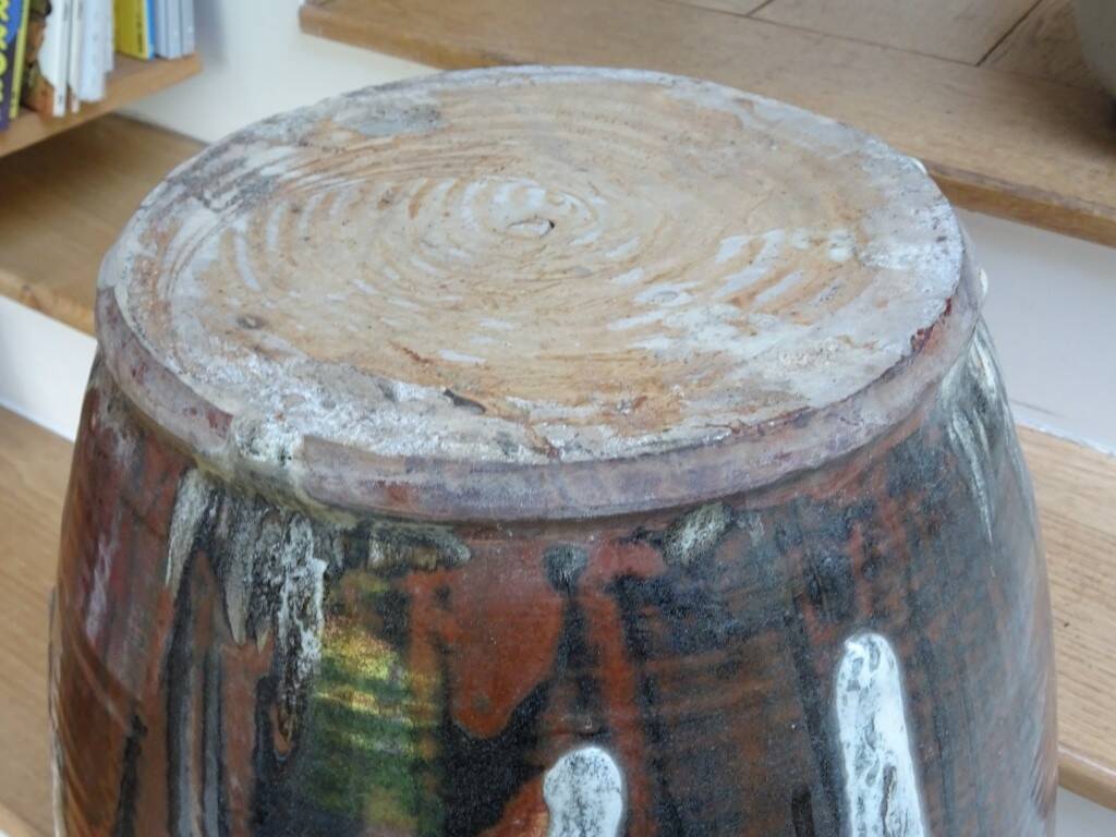 Très grand pot de jardin terre cuite glacurée 1970