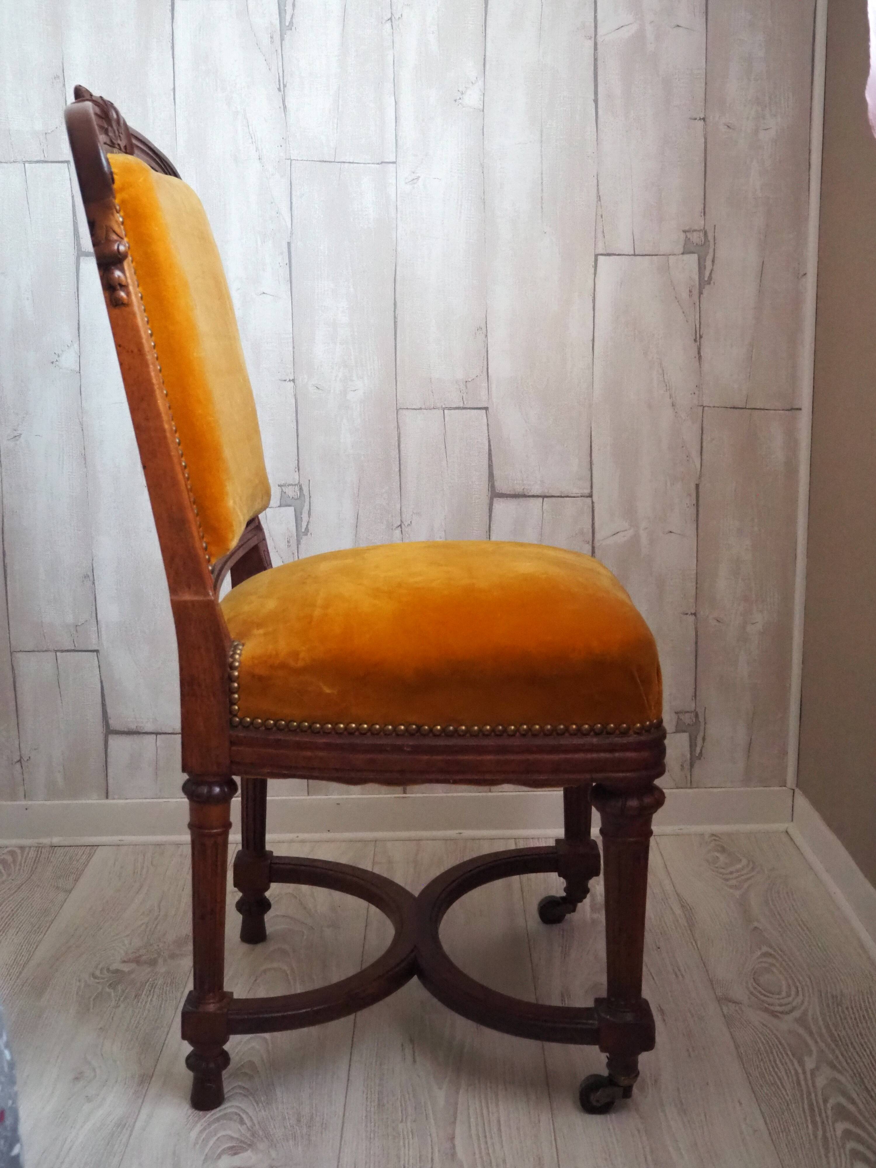 Antique Regency Style padded chair - Wooden structure and horsehair padding - Mustard color