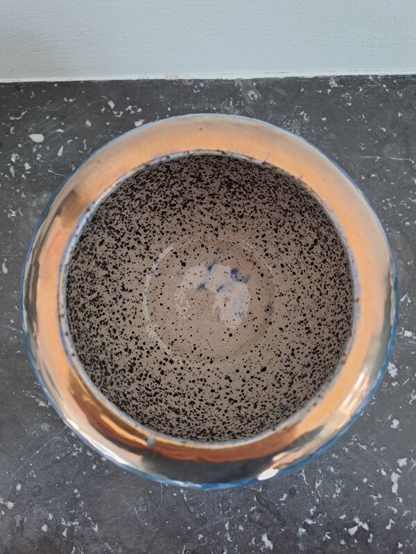 Vase signé Louis Dage années 20 ou années 30 effet marbré bleu vert et dorure