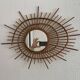 Miroir vintage 1960 soleil rotin osier ortf spirale design - 68 x 52 cm