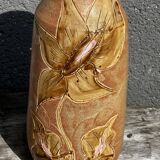 Vintage 1950s ceramic vase with floral decoration - signed Vallauris H 20 cm